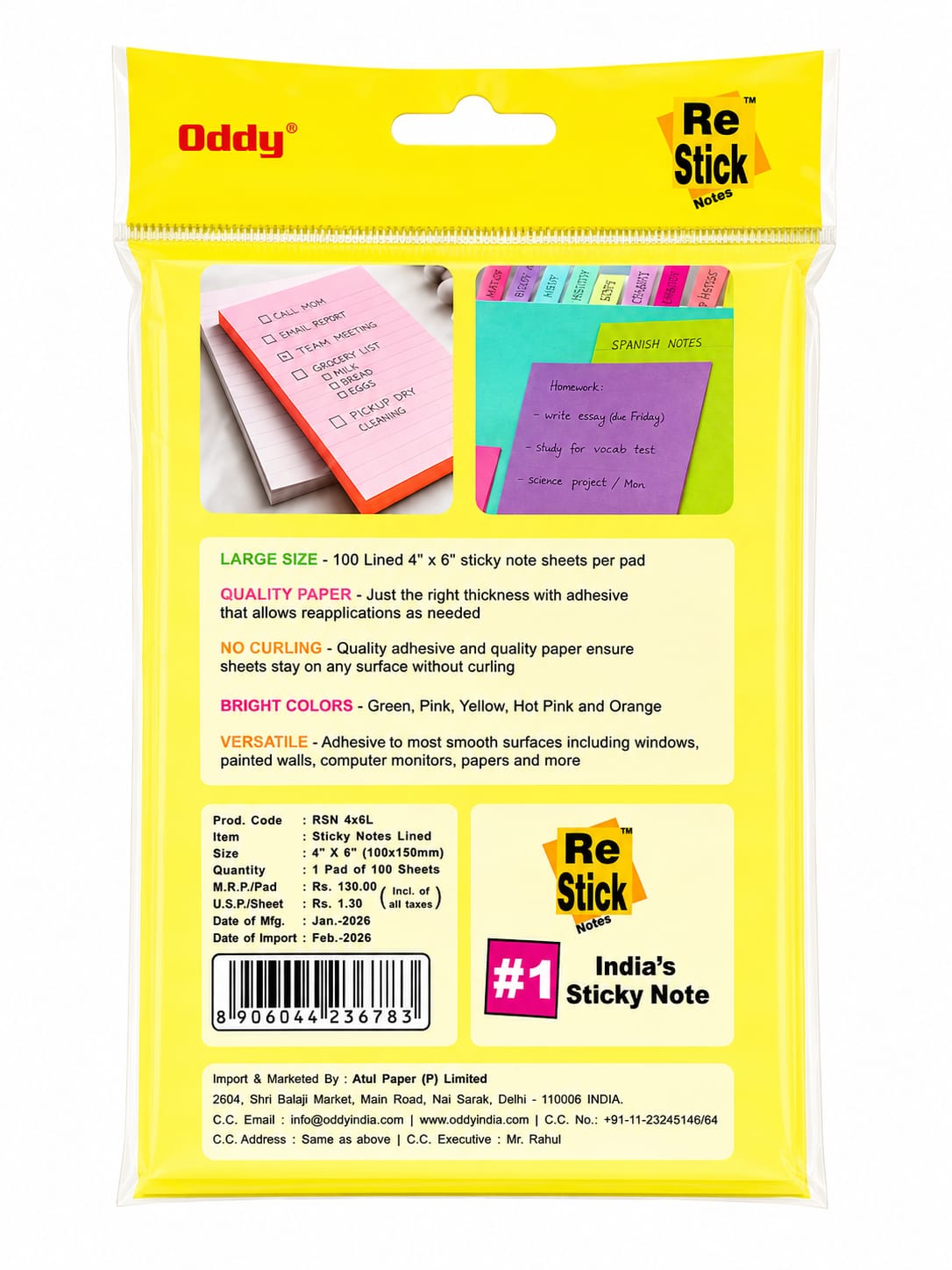 ODDY RE STICKY NOTE SHEET
