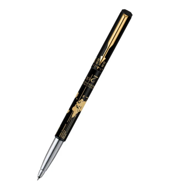 Parker Vector Time Check Gold Trim Roller Ball Refillable Pen – Blue Ink (Pack of 1)