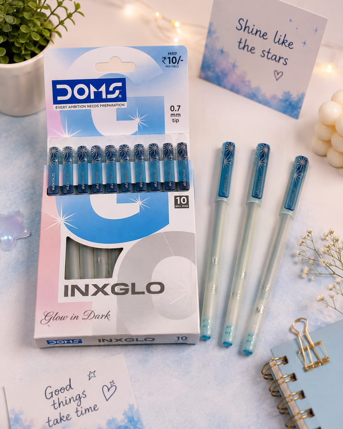 DOMS INXGLO BALL PEN 0.7MM TIP (10 PIECES)