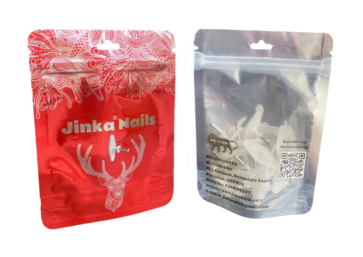 Jinka Nails (Regular Size, 50 Pieces Packet) Wall Hooks for Hanging Photo Frames, Clocks, Mirrors, Keys, Decorative Items, etc. Holds Upto 3 Kgs. Wall Hooks for Hanging Strong - 50 Pieces Packet.