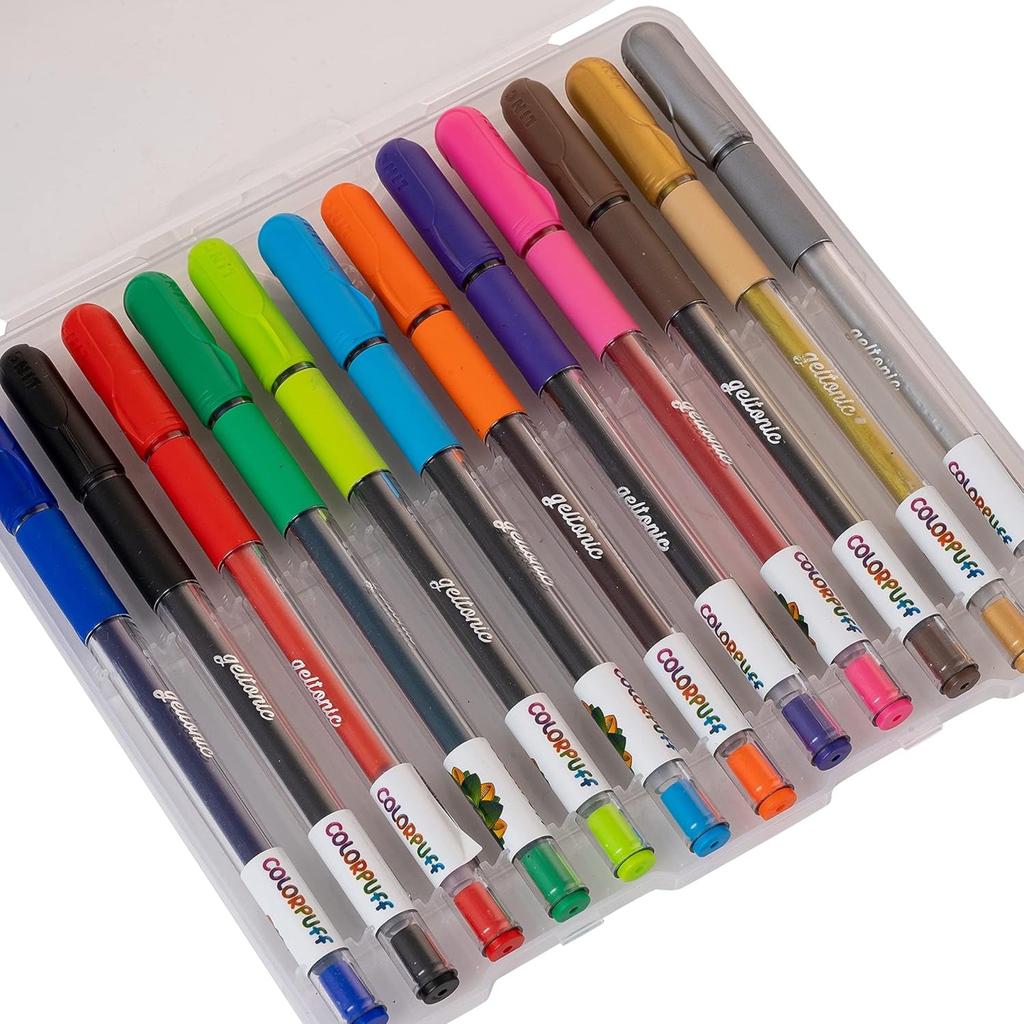 Linc Geltonic Colorpuff Multicolor Gel Pen with Hard Box Case | Set Of 12 Ink Colors | Pack Of 1