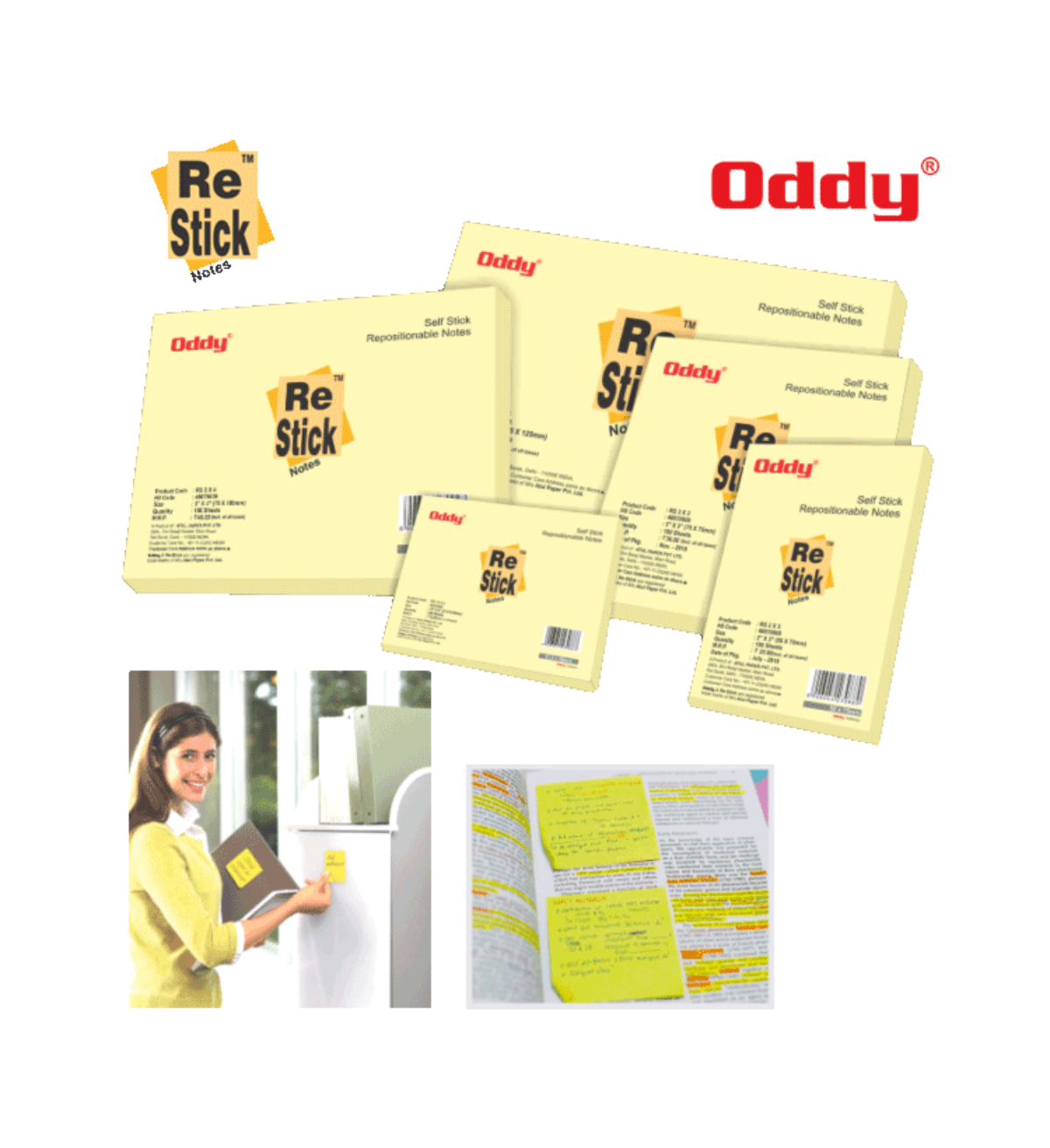 Oddy Re-stick Notes Yellow