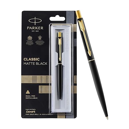 Parker Classic Matte Black Gold Trim Ball Pen
