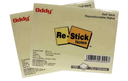 Oddy Re-stick Notes Yellow