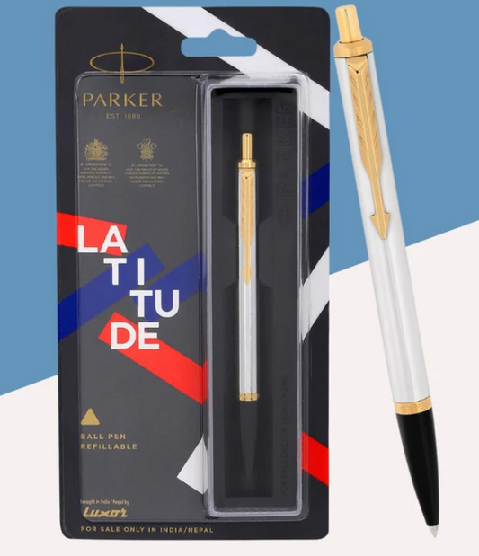 Parker Latitude Shiny Chrome Ball Pen- Blue (Pack of 1