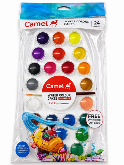 CAMEL WATER COLOUR CAKES 24 SHADES FREE PAINT BRUSH
