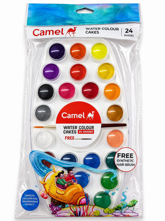 CAMEL WATER COLOUR CAKES 24 SHADES FREE PAINT BRUSH
