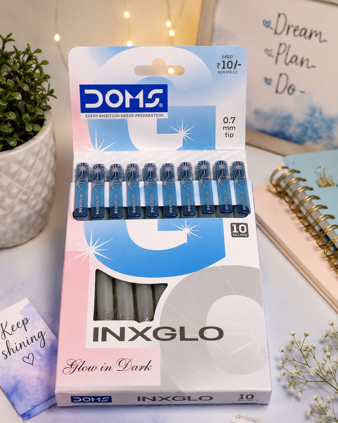 DOMS INXGLO BALL PEN 0.7MM TIP (10 PIECES)