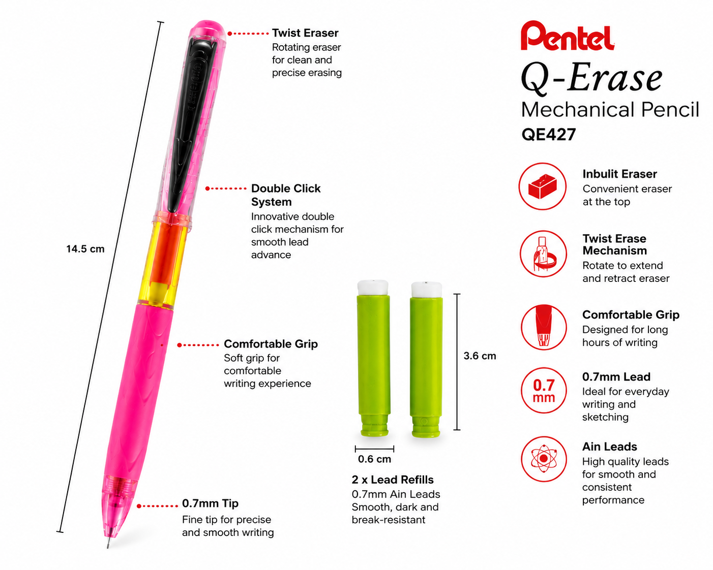 PENTEL Q-ERASE MECHANICAL PENCIL QE427