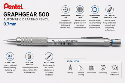 PENTEL GRAPHGEAR 500 AUTOMATIC PENCIL FOR DRAFTING 0.7
